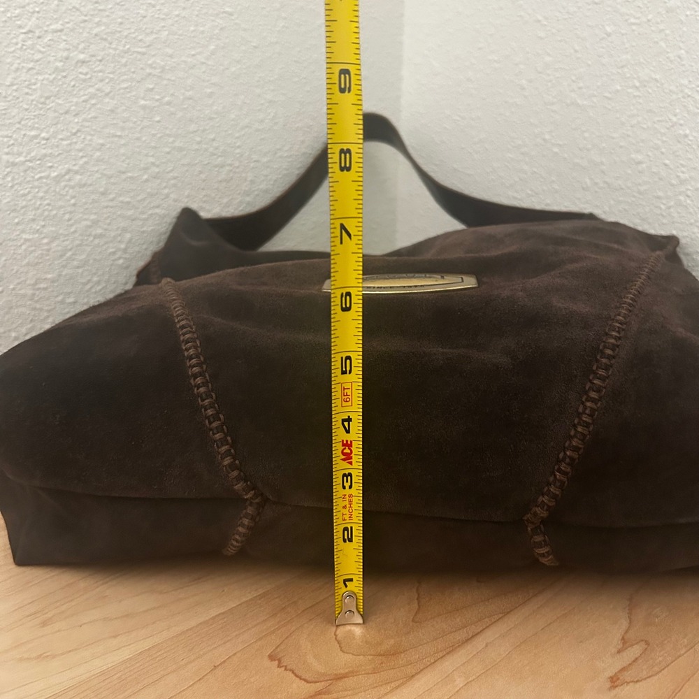 Nicoli Brown Italian Suede slouchy Shoulder Bag Whipstitch + inside pocket - Picture 8 of 12